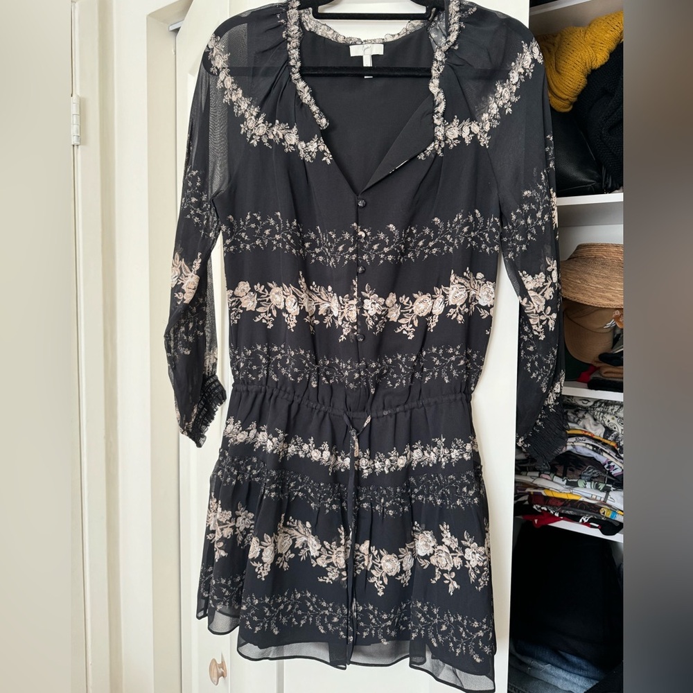 Joie Black floral silk dress